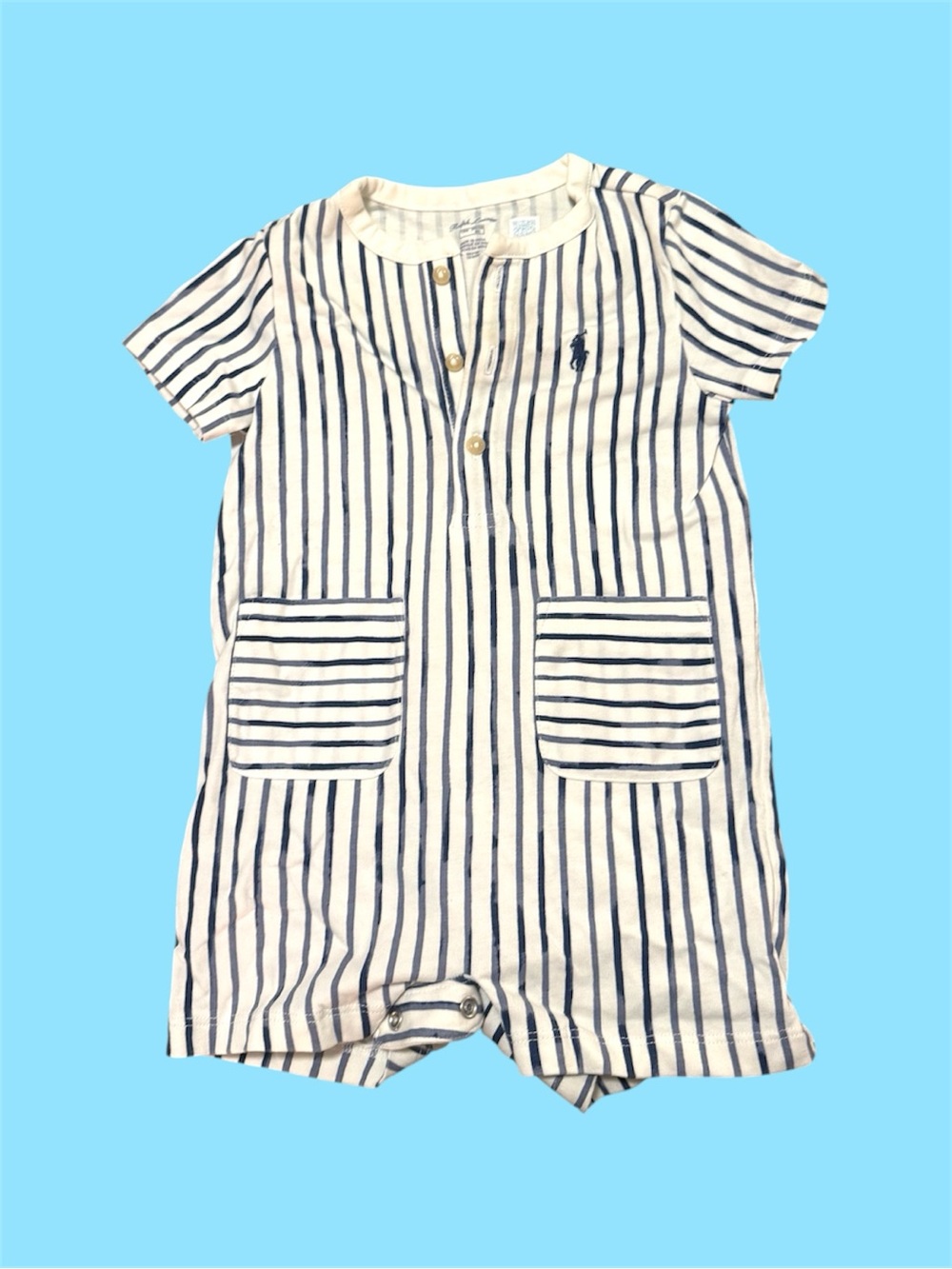 Ralph Lauren White and Navy Striped Short Romper - Picture 1 of 2